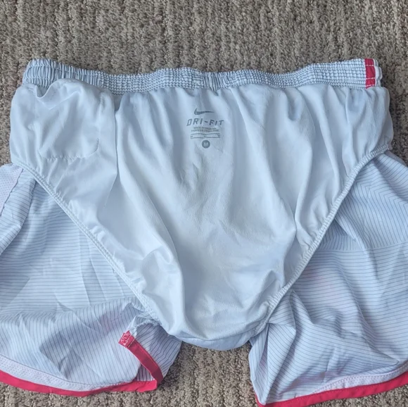 NIKE ATHLETIC SHORTS with LINER DRI FIT GYM RUN WHITE PINK MEDIUM - Picture 15 of 15